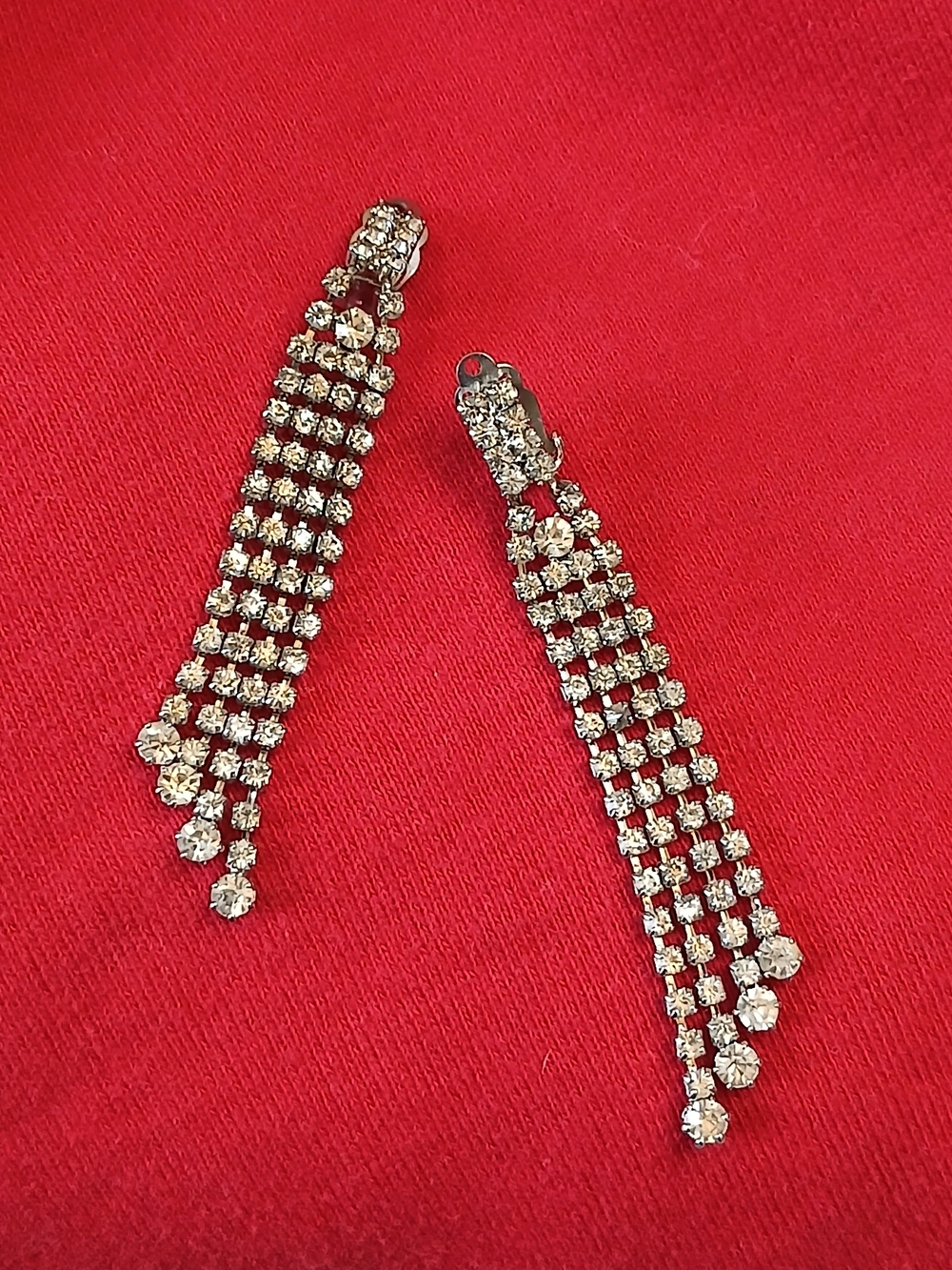 Rhinetone Crystal Cascade Drop Earrings Clips